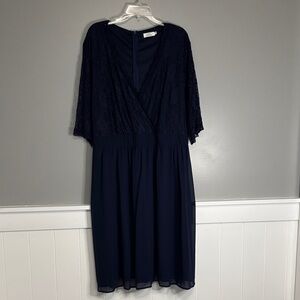 Chic Navy Midi Dress with Lace Overlay